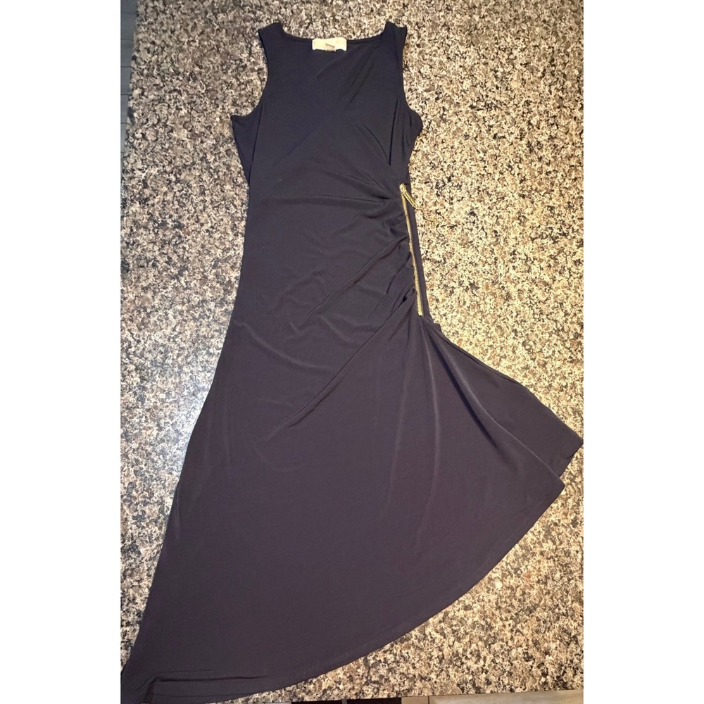 Michael Kors Navy Blue Sleeveless Faux Wrap Ruched Zipper Dress XS